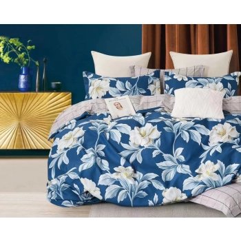 Pościel Flanelowa 200x220 niebieska w kwiaty FL662